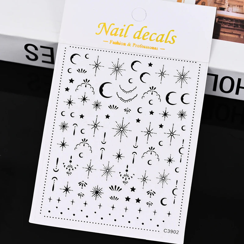 3D Gold Sun/Moon/Star Bronzing Nail Art Stickers – Gold & Silver Self-Adhesive Decals