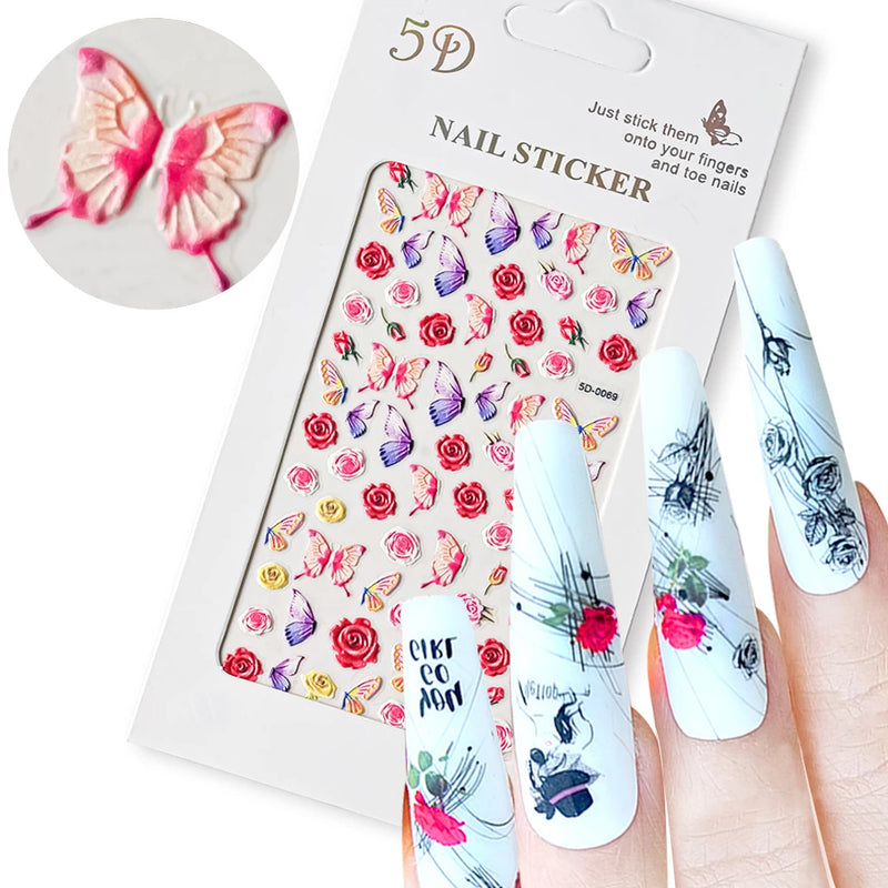 PC 3D Macaron Flower/Fruit Nail Charms Sticker - Embossed Designs Slider Decals