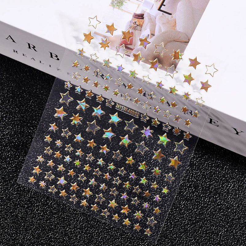 3D Gold Sun/Moon/Star Bronzing Nail Art Stickers – Gold & Silver Self-Adhesive Decals