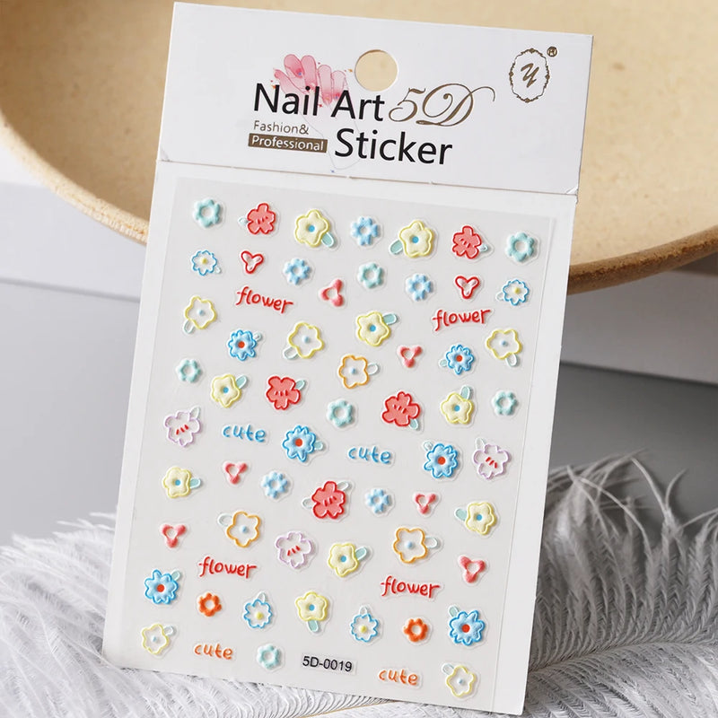 PC 3D Macaron Flower/Fruit Nail Charms Sticker - Embossed Designs Slider Decals