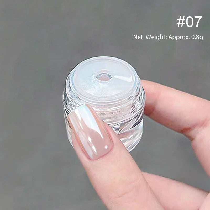 NICOLE DIARY Bright White Pearl Nail Powder – Moonlight Mirror Aurora Effect