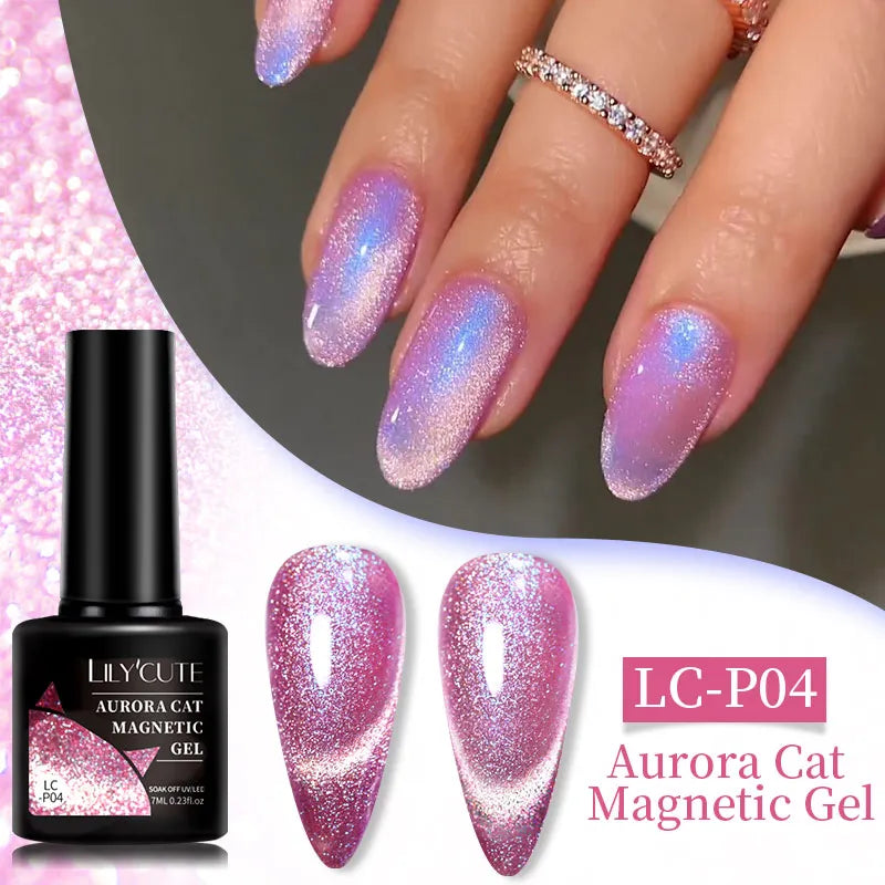 LILYCUTE 7ml Laser Cat Magnetic Gel Nail Polish – Blue Purple Gel Varnish for UV/LED Nail Art