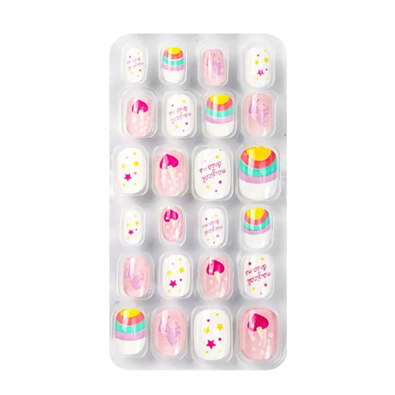 24Pcs Kids Press-On Nails – Cartoon Style, Full Cover Fake Nails, Stick-On Nail Decor for Girls