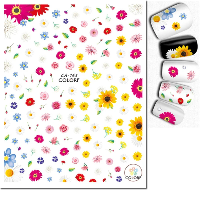 3d Nail Art Decals Summer Daisy Fruits White Florals Petals Flowers Adhesive Sliders Nail Stickers