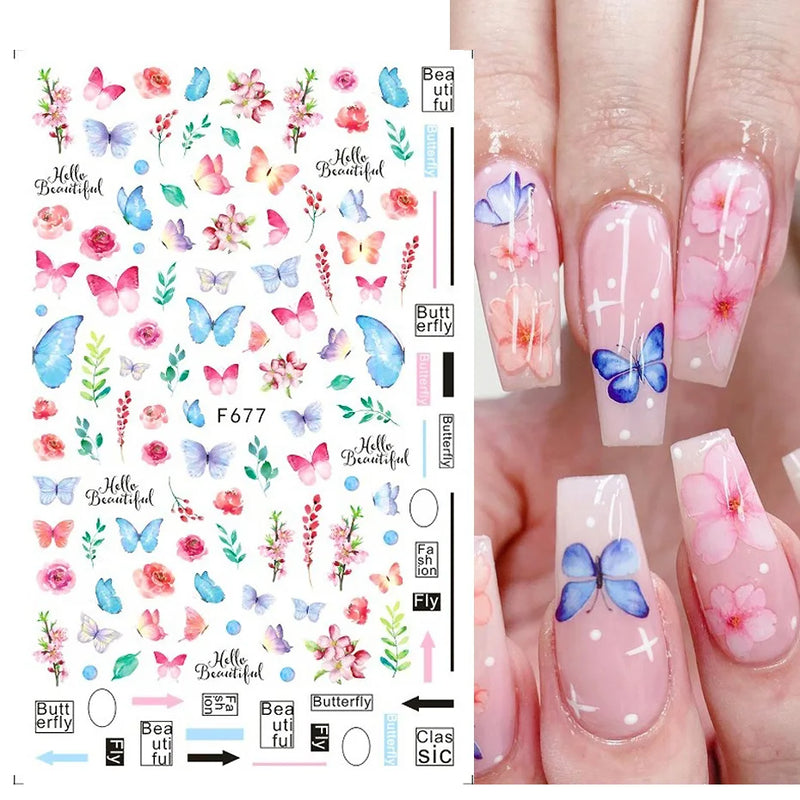 3D Fashion Poster Portrait Flower Nail Art Stickers – DIY Nail Decals