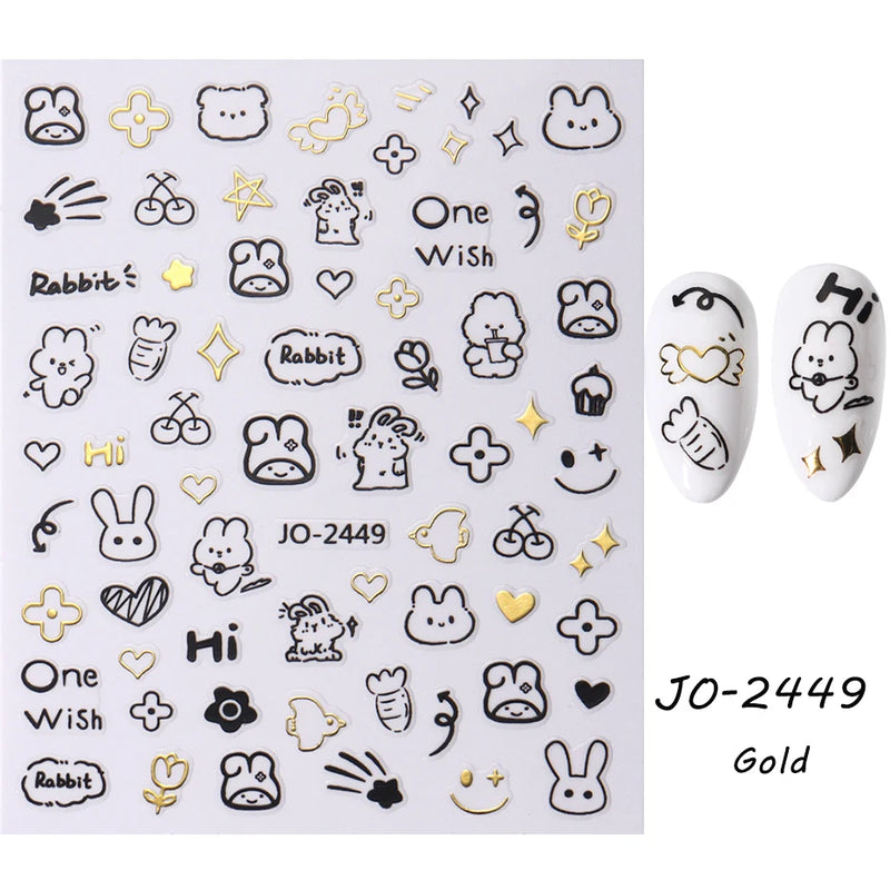 Cute 3D Cartoon Animal Nail Stickers – Dog, Cat & Bunny & More Self-Adhesive Manicure Decals