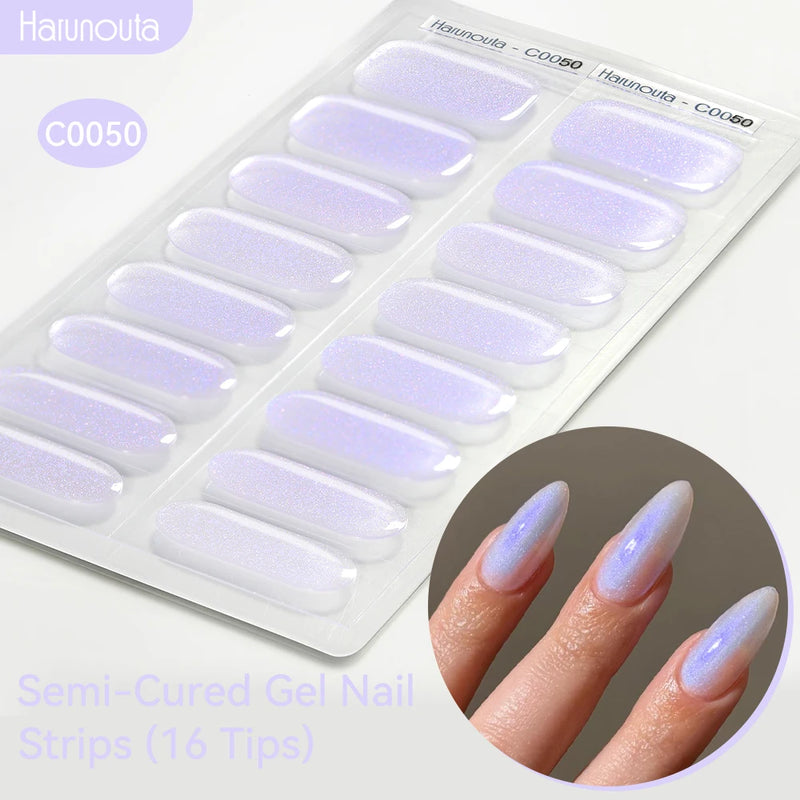 Gradient Auroras Semi-Cured Gel Nail Strips – Sparkly Gel Stickers for UV/LED Nail Lamps