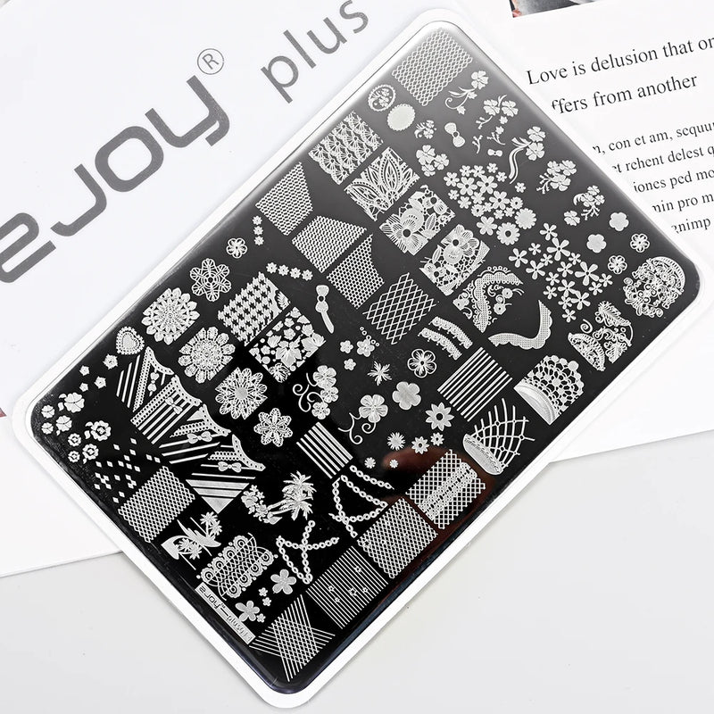 14.5x9.5cm French Snowflakes Nail Stamping Plate – Stainless Steel Nail Art Design Template Tool