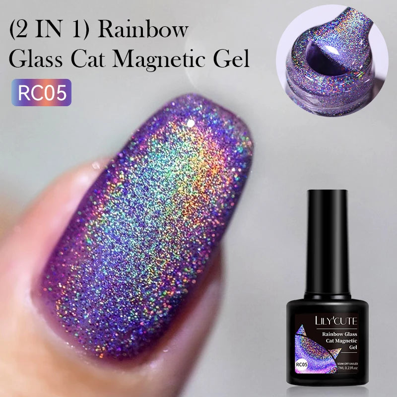 LILYCUTE 7ml Laser Cat Magnetic Gel Nail Polish – Blue Purple Gel Varnish for UV/LED Nail Art