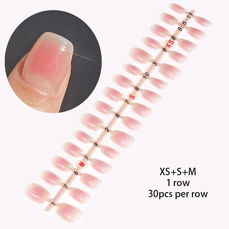 30Pcs French Gradient Short Coffin Nails – Nude Colour Full Cover Press-On Fake Nails