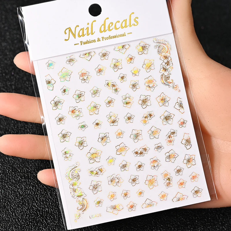 3D Gold Sun/Moon/Star Bronzing Nail Art Stickers – Gold & Silver Self-Adhesive Decals