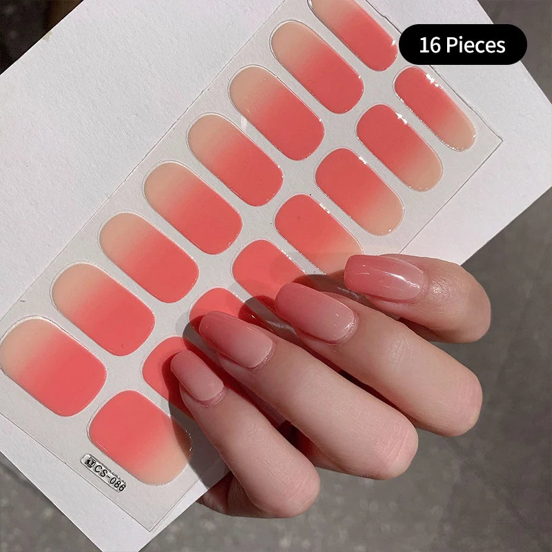 Pink Nude Full Cover Nail Stickers – Gradient Self-Adhesive Nail Wraps