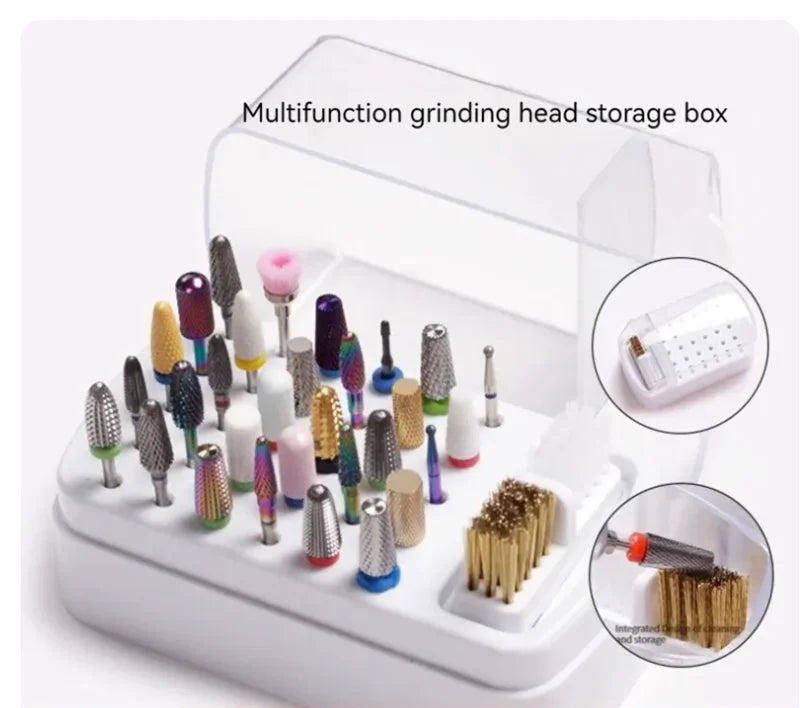 30-Hole Nail Drill Bit Organizer – Acrylic Dustproof Storage for Professionals