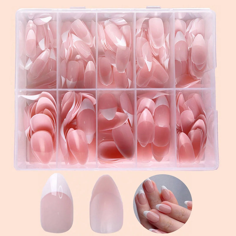 360/150pcs Nude Pink Almond French False Nails – Short Reusable White Tip Press-On Nails