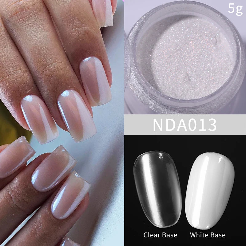 NICOLE DIARY Bright White Pearl Nail Powder – Moonlight Mirror Aurora Effect