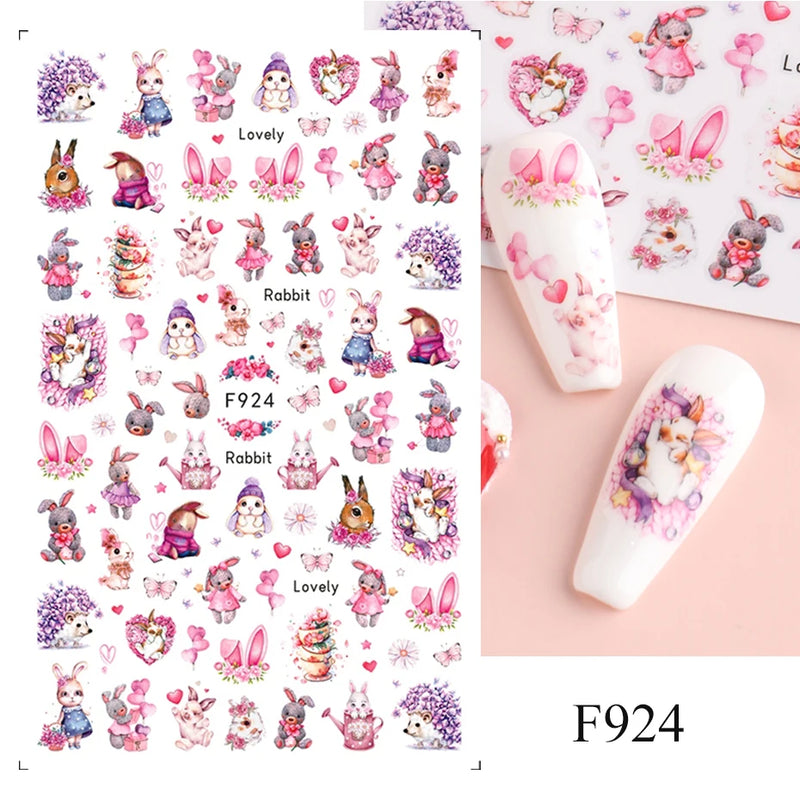 Cute 3D Cartoon Animal Nail Stickers – Dog, Cat & Bunny & More Self-Adhesive Manicure Decals