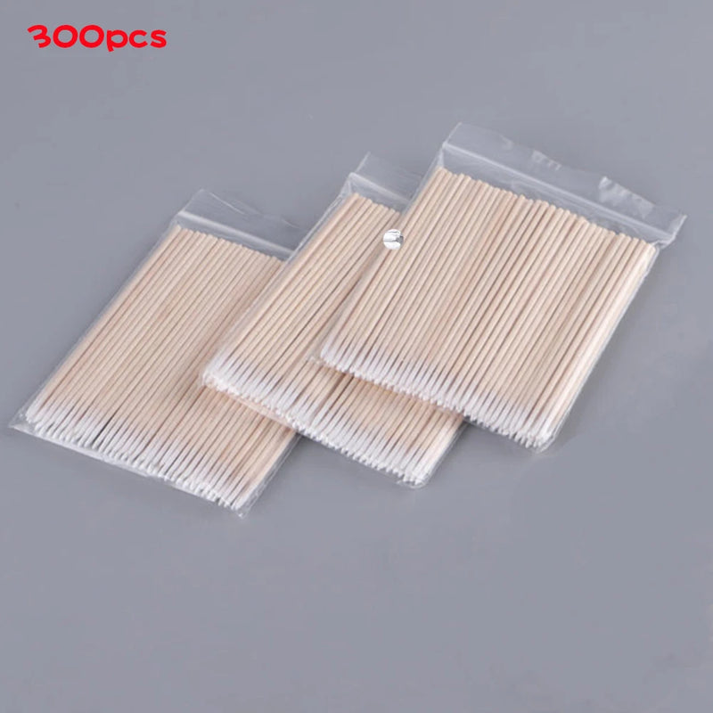 100/300/500Pcs Wooden Cotton Swabs – Nail Polish Remover & Manicure Cleaning Sticks (10cm)