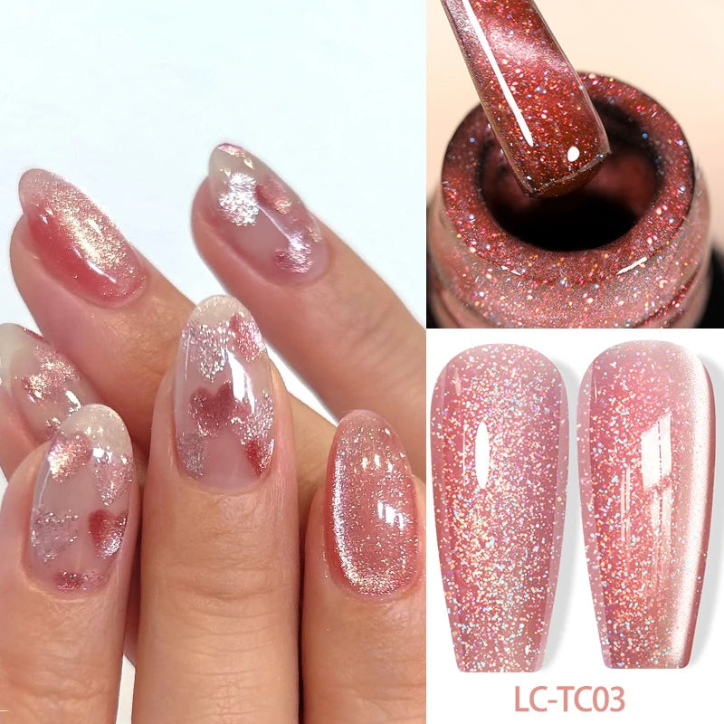 LILYCUTE 7ml Platinum Cat Eye Gel Polish – Rose Gold Foil Effect, Magnetic UV Gel for Nail Art