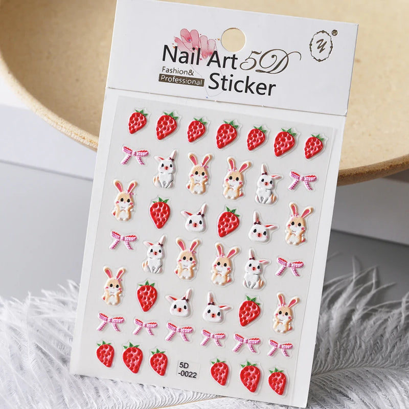 PC 3D Macaron Flower/Fruit Nail Charms Sticker - Embossed Designs Slider Decals