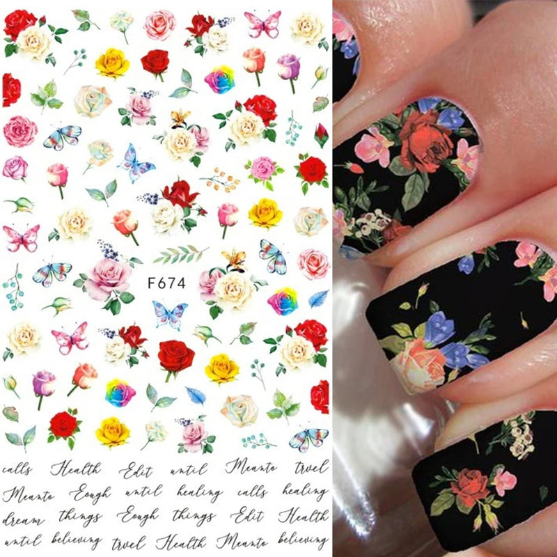 3D Fashion Poster Portrait Flower Nail Art Stickers – DIY Nail Decals