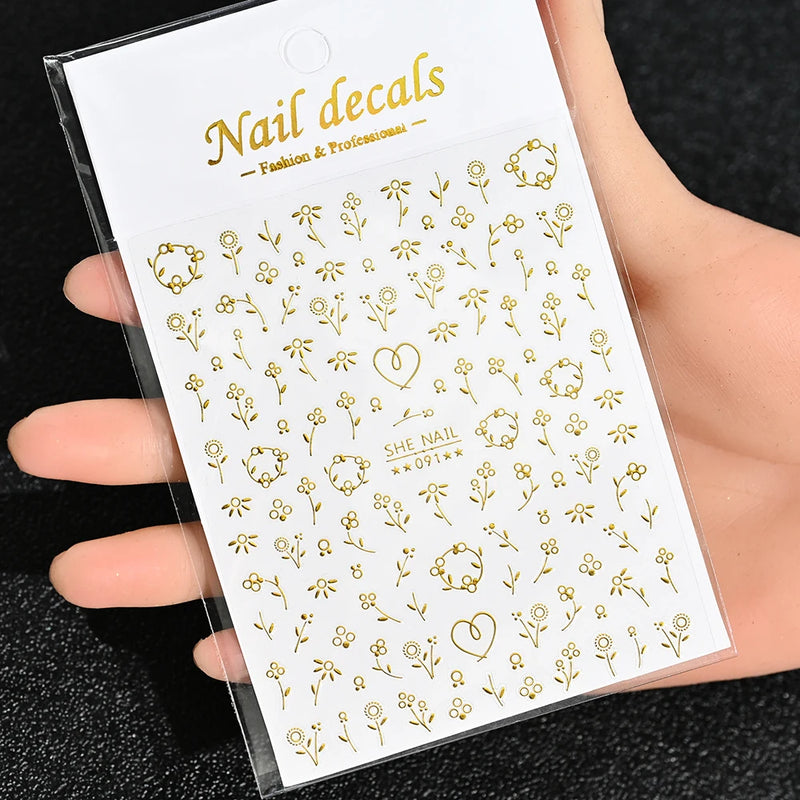 3D Gold Sun/Moon/Star Bronzing Nail Art Stickers – Gold & Silver Self-Adhesive Decals