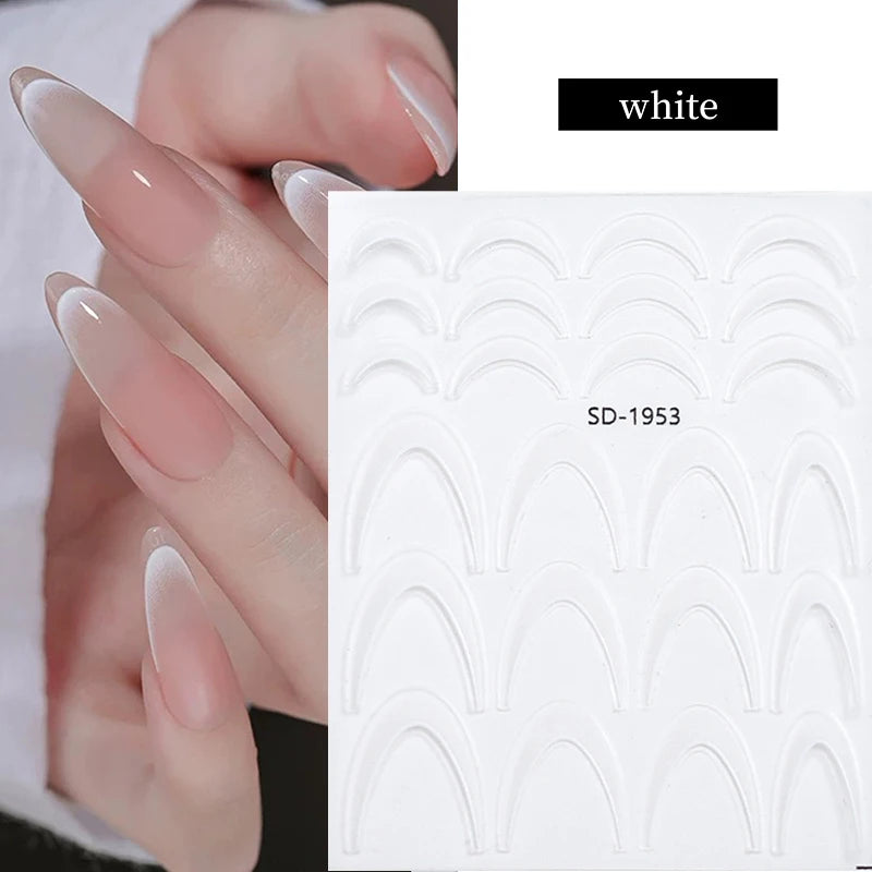 White & Black French Line Nail Stickers – 3D Gradient Stripe Sliders for Elegant Nail Art