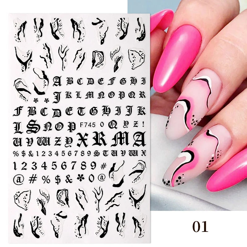 3D Fashion Poster Portrait Flower Nail Art Stickers – DIY Nail Decals