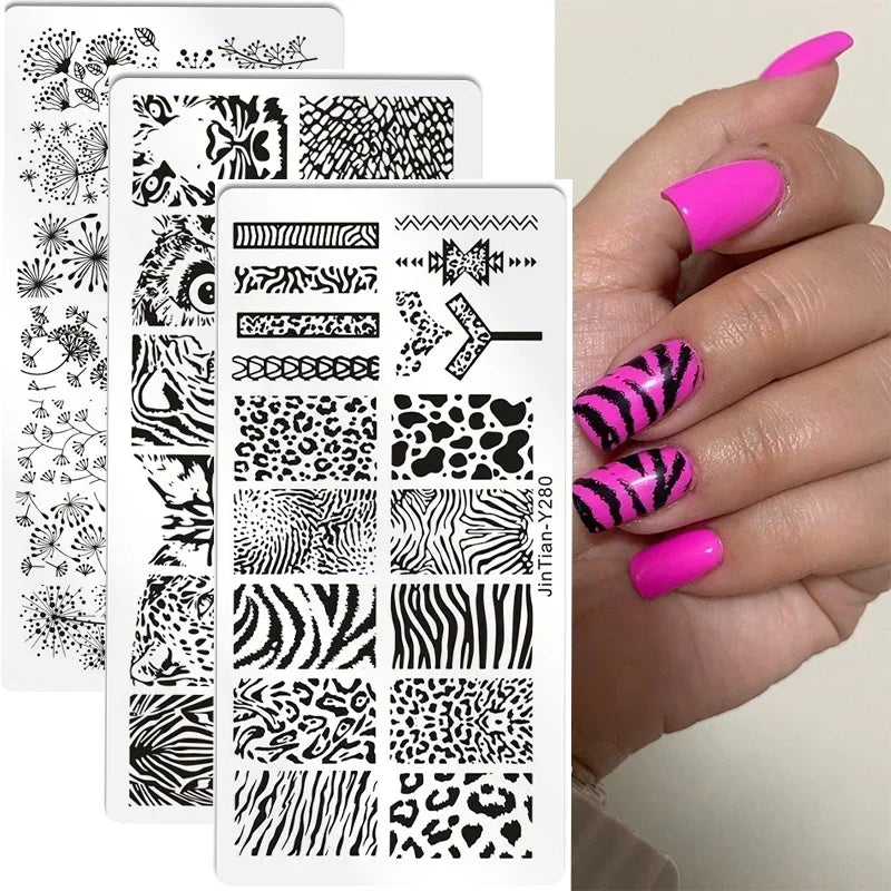 Nail Stamping Plates Tiger Zebra Leopard Print Animal Plants Image Stainless Steel Stencil Nail Art