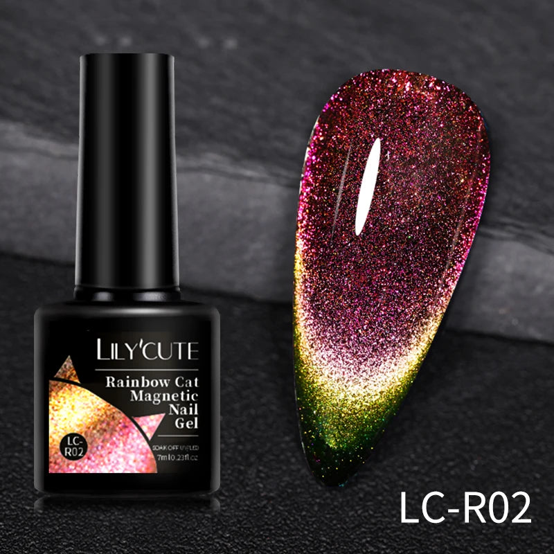 LILYCUTE 7ml Platinum Cat Eye Gel Polish – Rose Gold Foil Effect, Magnetic UV Gel for Nail Art