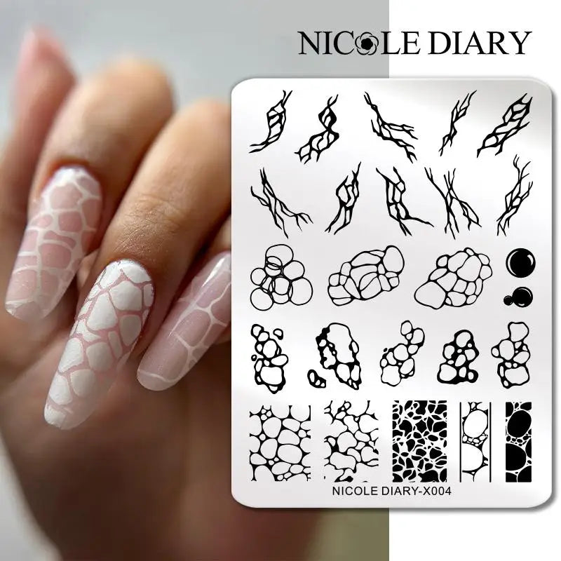 NICOLE DIARY Nail Stamping Plate – Leaves, Flowers, Geometric Stripes & More- Nail Art Stencil