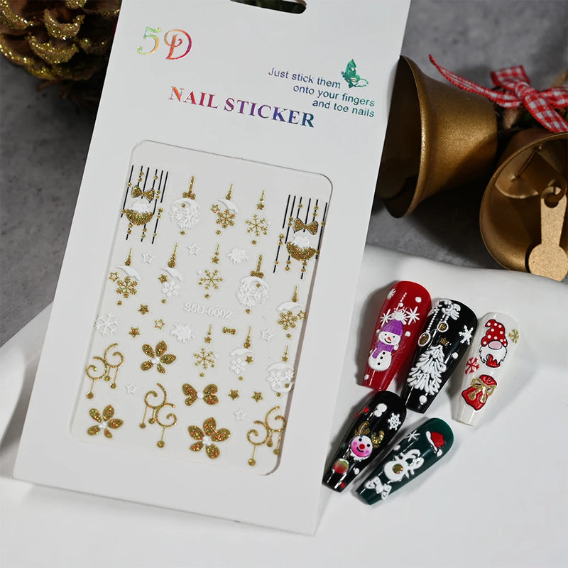 Christmas Nail Art Stickers – 3D Santa Claus & Elk Snowflake Decals for Festive Manicures