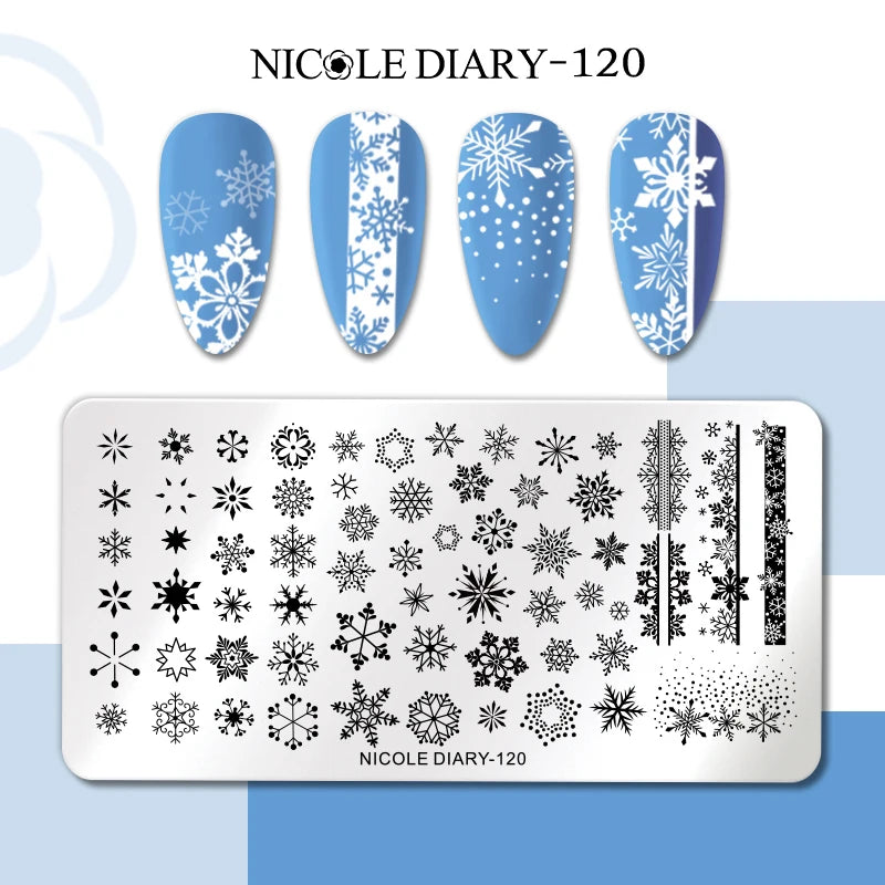 NICOLE DIARY Nail Stamping Plate – Leaves, Flowers, Geometric Stripes & More- Nail Art Stencil