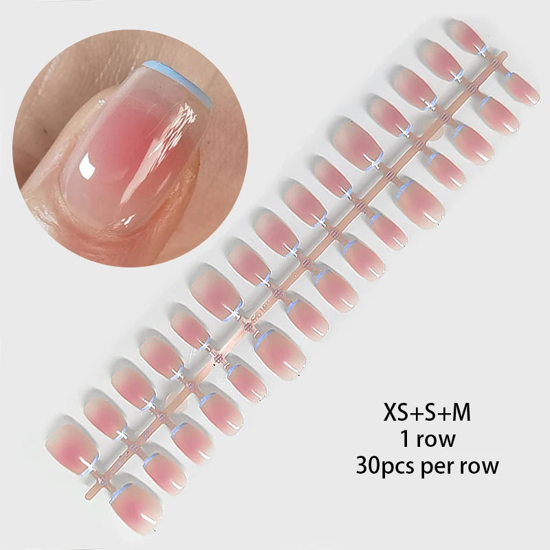 30Pcs French Gradient Short Coffin Nails – Nude Colour Full Cover Press-On Fake Nails