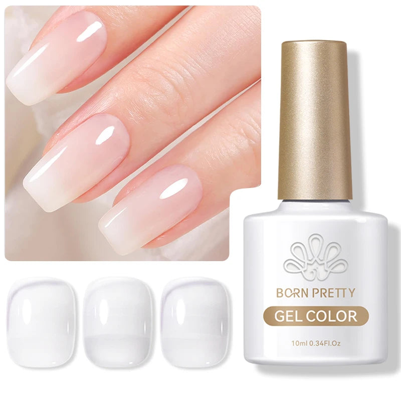 BORN PRETTY Jelly Nude Gel Nail Polish 10ml - Light Pink Peach Translucent UV Gel Varnish