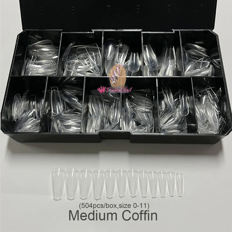 Gel X Nails Extension System - Full Cover Sculpted Clear Medium Coffin Nail Tips for Press-On Nails