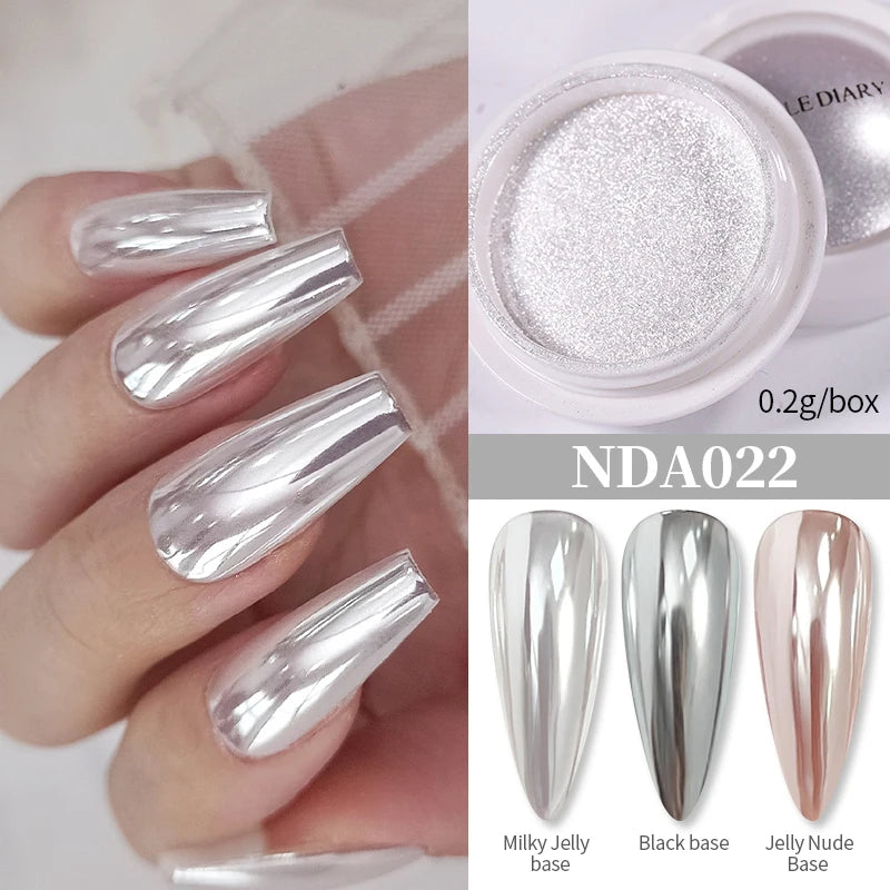 NICOLE DIARY Bright White Pearl Nail Powder – Moonlight Mirror Aurora Effect