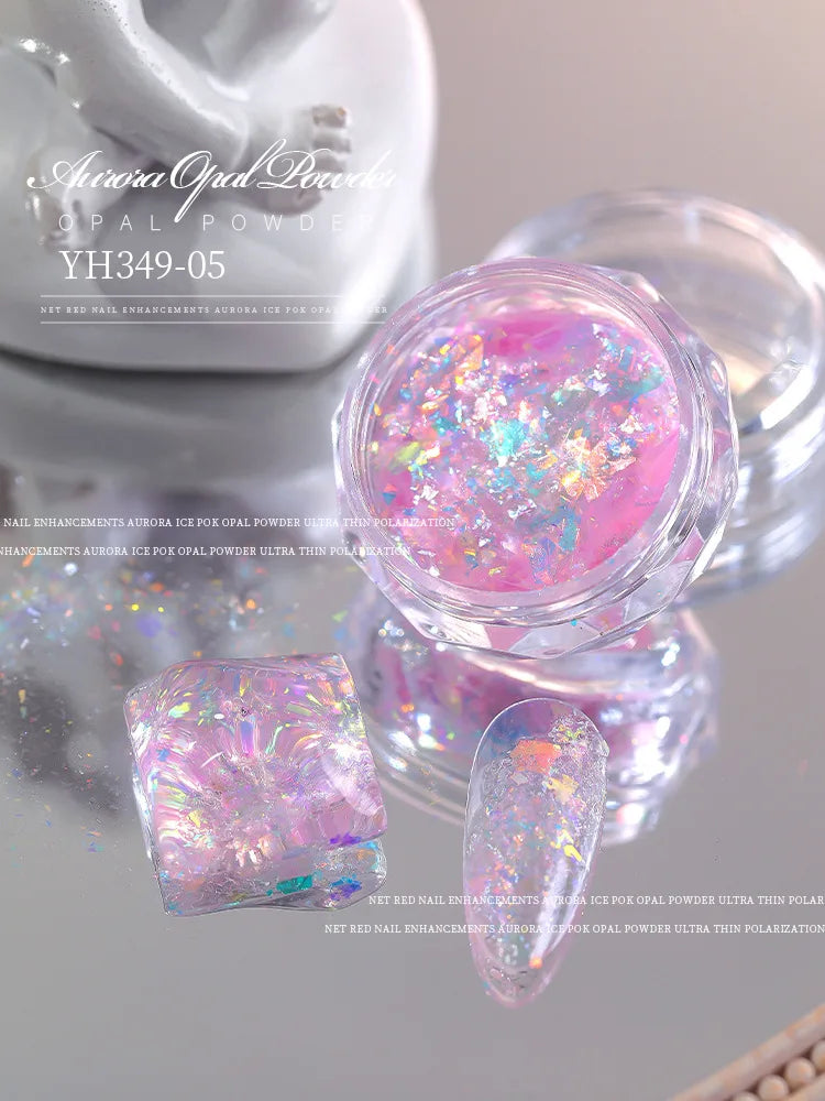 Gold Opal Nail Powder – Mermaid Glitter, Iridescent Chrome Flakes for Stunning Manicure Decorations