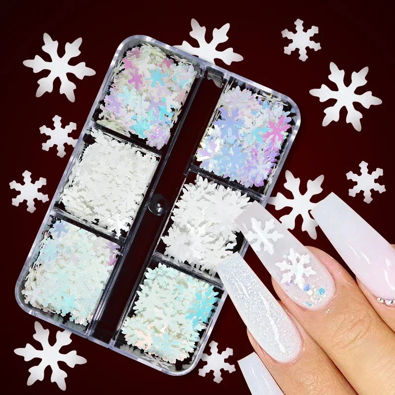 White Snowflake Nail Art Glitter Sequins Holographic Snow Flakes Slices Winter Christmas Nail Art