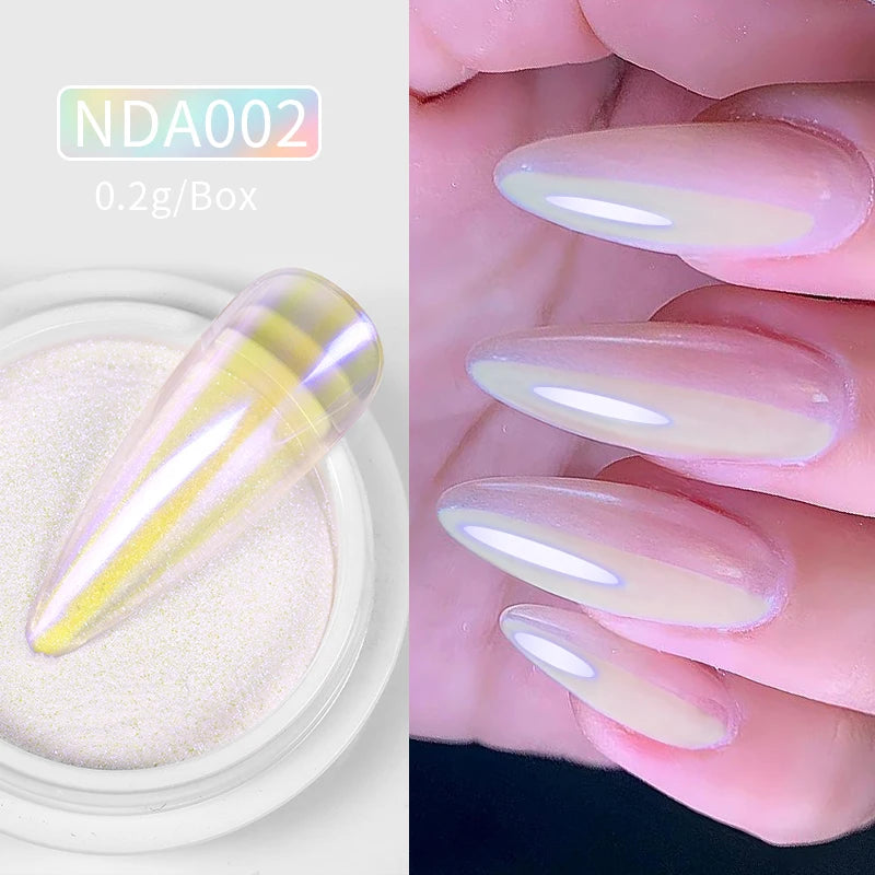 NICOLE DIARY Bright White Pearl Nail Powder – Moonlight Mirror Aurora Effect