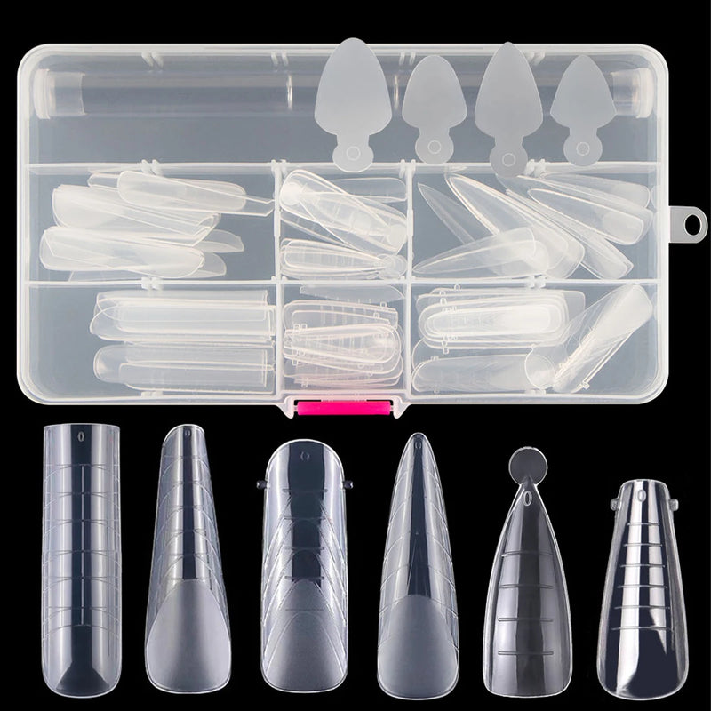 Dual Nail Form Tips With Nail Brush French Line Sticker Set For UV Gel Quick Building Mold Top