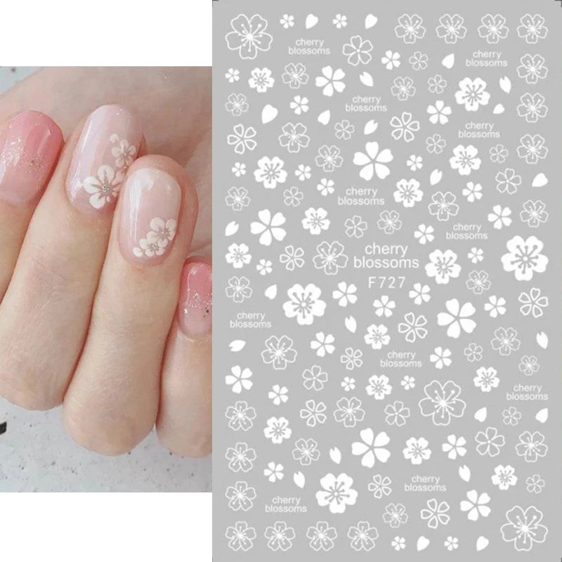 3d Nail Art Decals Summer Daisy Fruits White Florals Petals Flowers Adhesive Sliders Nail Stickers