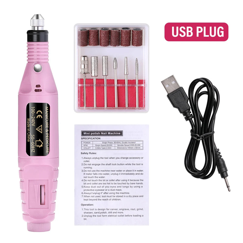 Professional Electric Nail Drill Machine – 20W, 20,000 RPM, USB Rechargeable Nail Sander