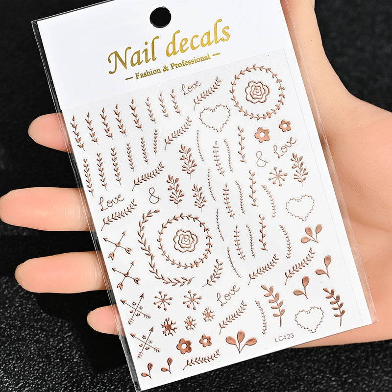 3D Gold Sun/Moon/Star Bronzing Nail Art Stickers – Gold & Silver Self-Adhesive Decals