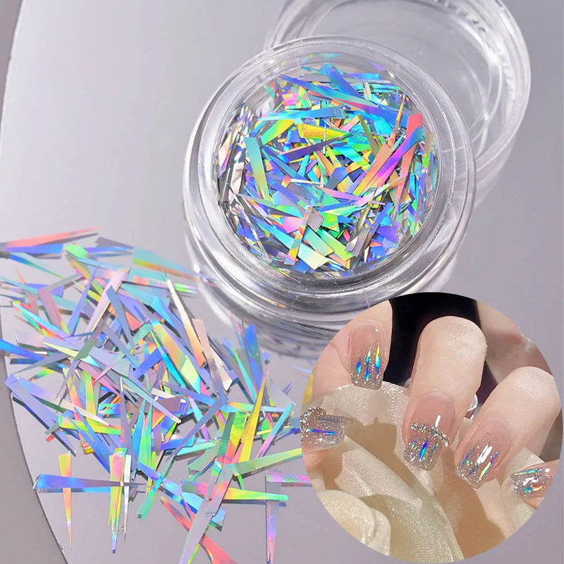 Holographic Broken Glass Nail Foil – Iridescent Aurora Flakes for DIY Nail Art & Manicure Decoration