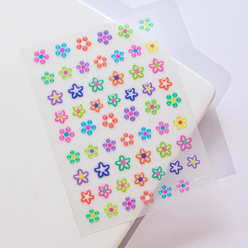 PC 3D Macaron Flower/Fruit Nail Charms Sticker - Embossed Designs Slider Decals