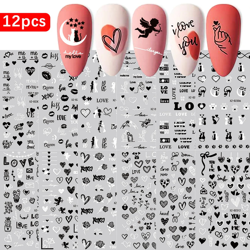 Valentine’s Day Nail Stickers – Red Lips & Love Heart Self-Adhesive Nail Decals (4/6/8/12 Pcs)