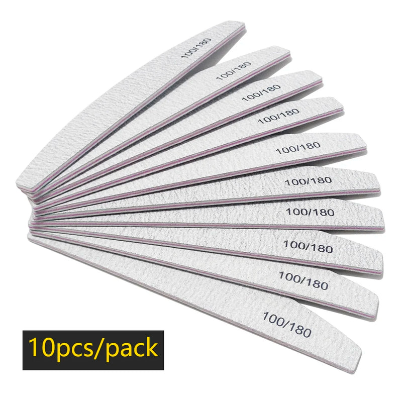 Professional 100/180 Grit Half-Moon Nail File Buffer – Double-Sided Sandpaper for Gel & Acrylic Nails