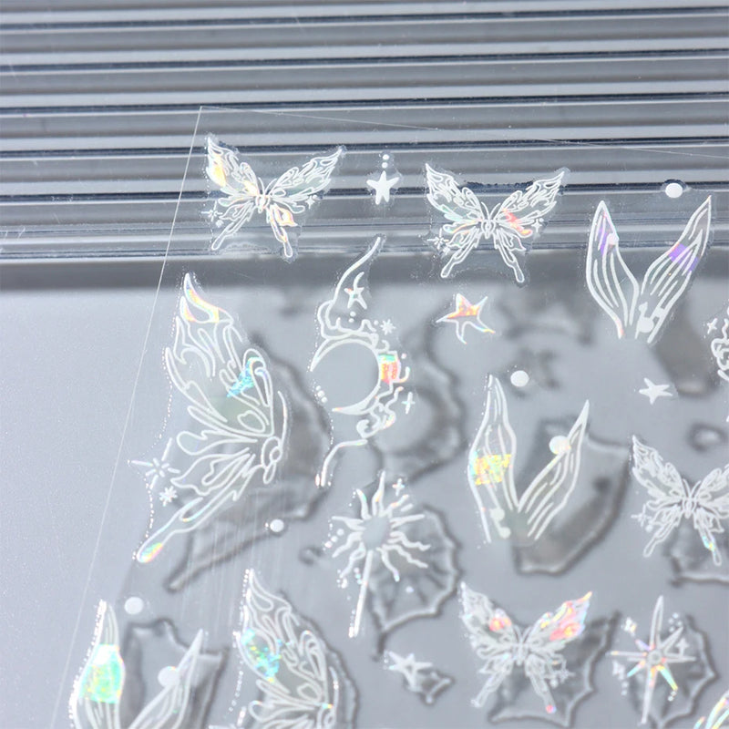 Aurora Laser Butterfly 3D Nail Stickers – Holographic Self-Adhesive Nail Decals