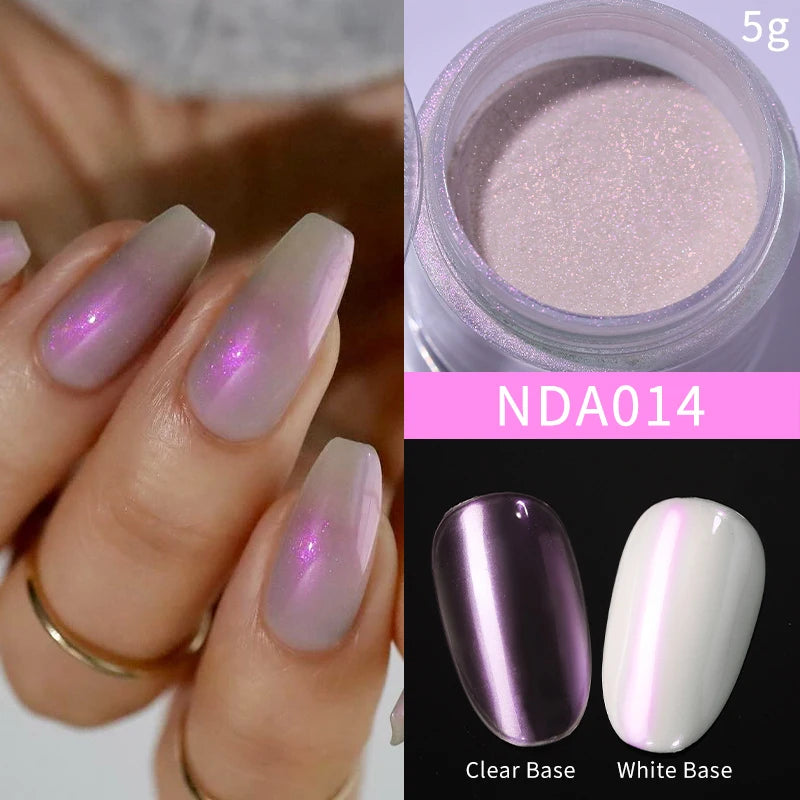 NICOLE DIARY Bright White Pearl Nail Powder – Moonlight Mirror Aurora Effect