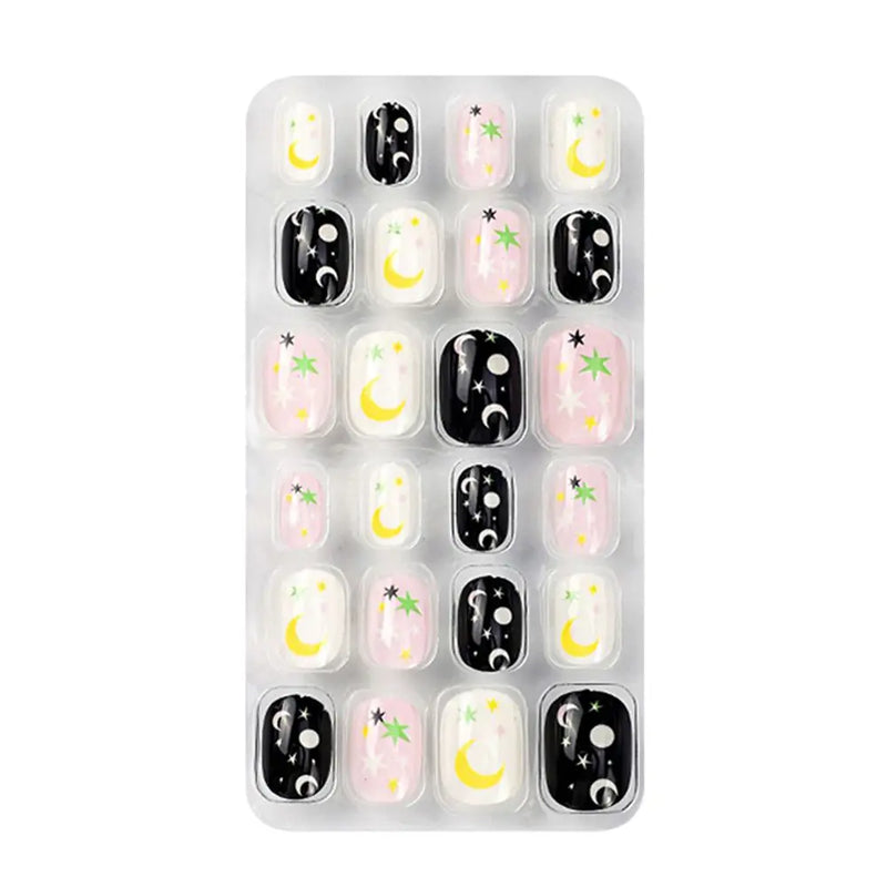 24Pcs Kids Press-On Nails – Cartoon Style, Full Cover Fake Nails, Stick-On Nail Decor for Girls